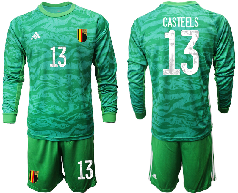Cheap Men 2021 European Cup Belgium green Long sleeve goalkeeper 13 Soccer Jersey2